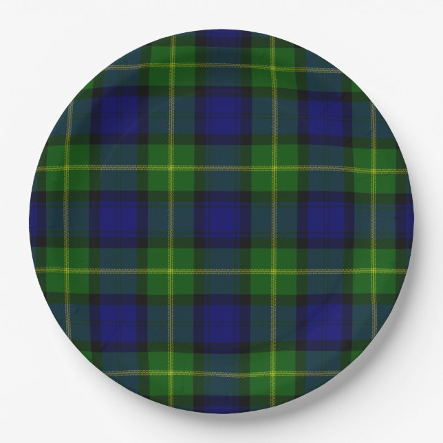 Gordon tartan blue green plaid paper plates (Front)