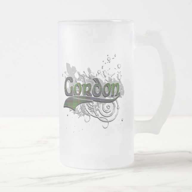 Gordon Tartan Grunge Frosted Glass Beer Mug (Right)