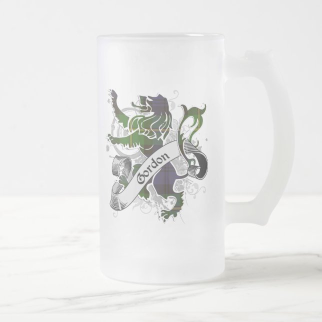 Gordon Tartan Lion Frosted Glass Beer Mug (Right)