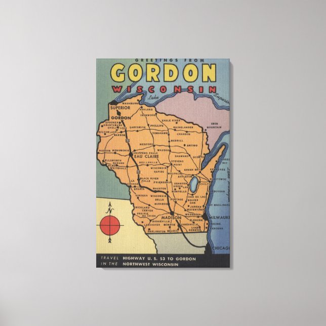 Gordon, Wisconsin - Large Letter Scenes Canvas Print (Front)