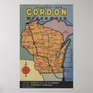 Gordon, Wisconsin - Large Letter Scenes Poster