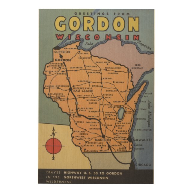 Gordon, Wisconsin - Large Letter Scenes Wood Wall Art (Front)