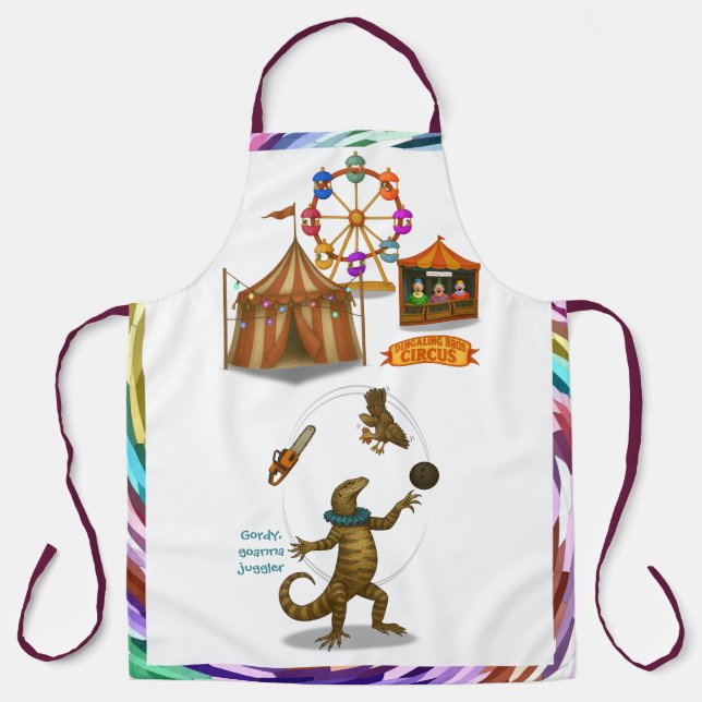 Gordy, goanna juggler apron (Front)