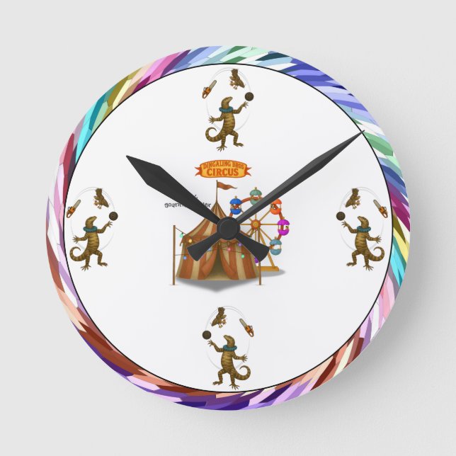 Gordy, goanna juggler round clock (Front)
