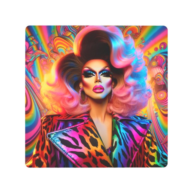 Gorgeous 1980s Drag Queen Metal Print (Front)