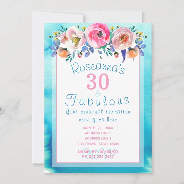 Gorgeous 30 and Fabulous Floral Invitation (Front)
