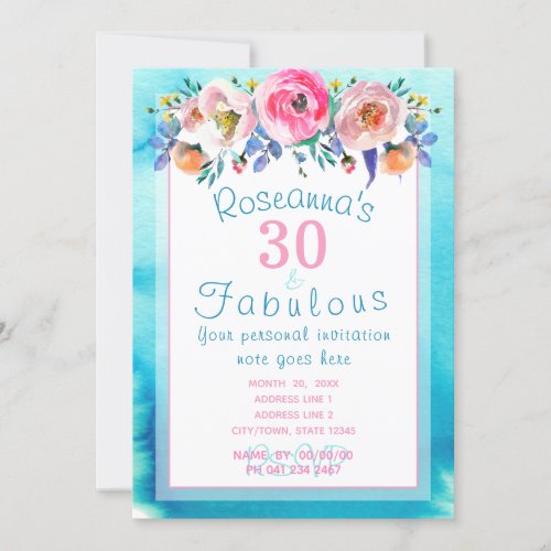 Gorgeous 30 and Fabulous Floral Invitation