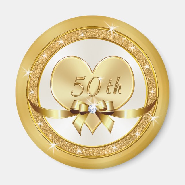 Gorgeous 50th Anniversary Favors Cheap Gold Magnet (Front)
