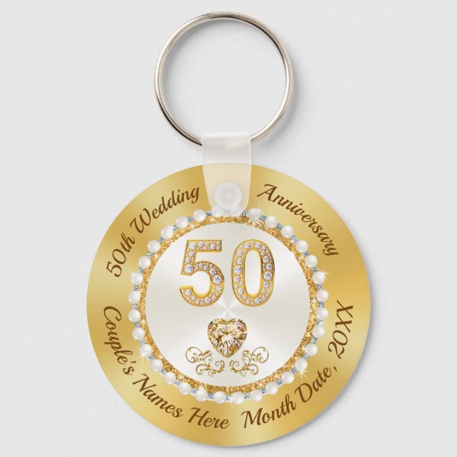 Gorgeous, 50th Anniversary Favors CHEAP, Golden Keychain (Front)