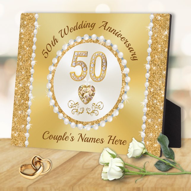Gorgeous, 50th Anniversary Plaque Personalized (Inexpensive 50 year wedding anniversary gifts, for Friends, Aunt Uncle. Fiftieth anniversary gifts. )