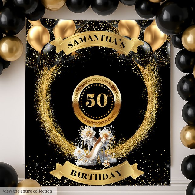 Gorgeous 50th Birthday Backdrop Gold Balloon Heels (Gorgeous 50th Birthday Backdrop Gold Balloon Heels)