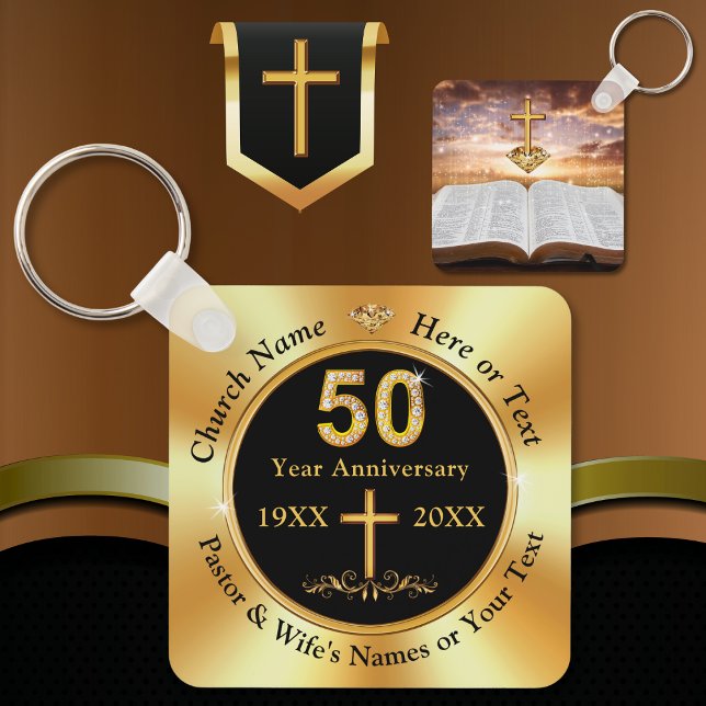 Gorgeous, 50th Church Anniversary, Party Favors Keychain (50th Church Anniversary. Cheap Church Favors. Small gifts for church members. 50th Christian Favors.)