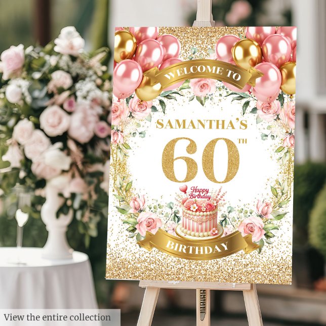 Gorgeous 60th Birthday Boho Flower Welcome Glitter Foam Board (Gorgeous 60th Birthday Boho Flower Welcome Glitter Foam Board)
