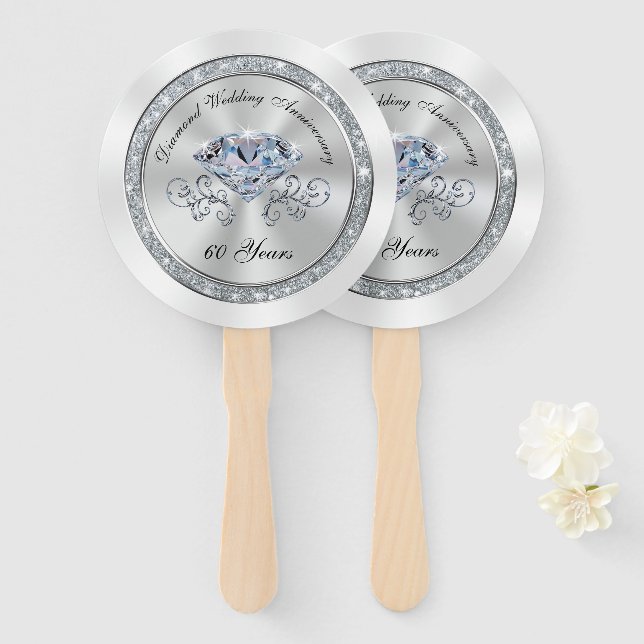 Gorgeous 60th Wedding Anniversary Party Favors Hand Fan (Front and Back)