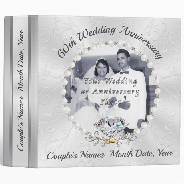 Gorgeous, 60th Wedding Anniversary Photo Album 3 Ring Binder (Front/Spine)