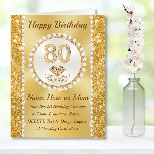 Gorgeous, 80th Birthday Card for Mom, Gramma, Her (Birthday cards for 80 year old woman. Sister 80th birthday card. Personalised 80th birthday cards.)