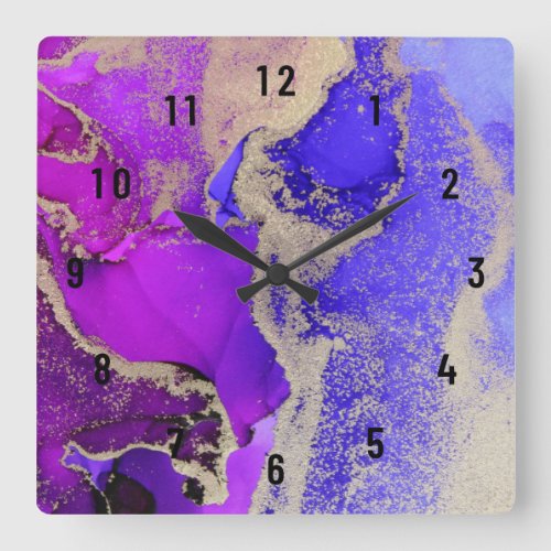 Gorgeous Abstract Gold Pink Purple Jewel Tone Square Wall Clock