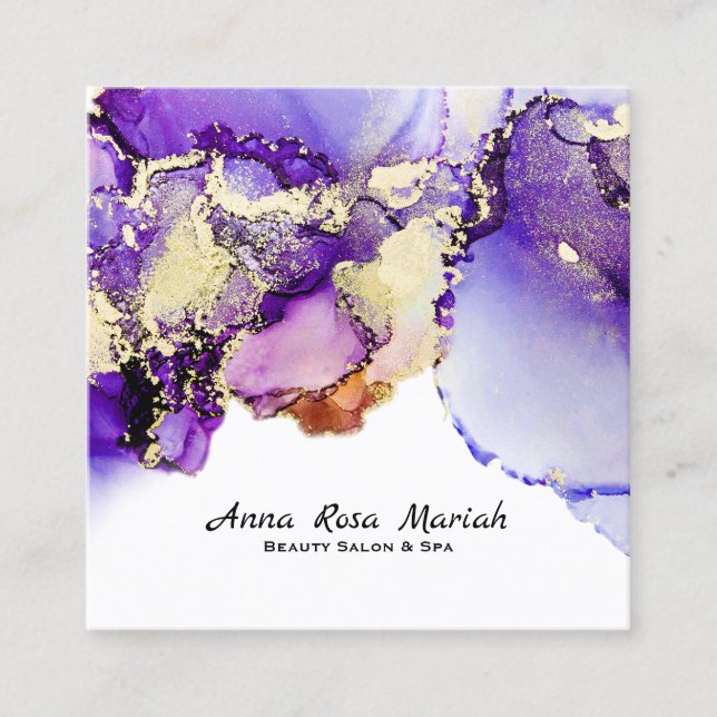 *~* Gorgeous Abstract Lavender Gold Gilded Bold Square Business Card (Front)