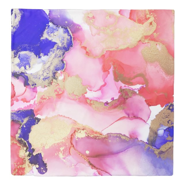 Gorgeous Abstract Swirls Pink Purple Gold QUEEN Duvet Cover (Front)
