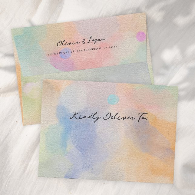 Gorgeous Abstract Watercolor Modern Script Wedding Envelope (Creator Uploaded)