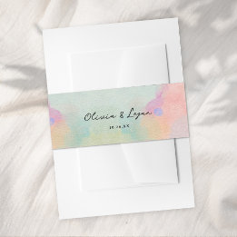 Gorgeous Abstract Watercolor Modern Script Wedding Invitation Belly Band