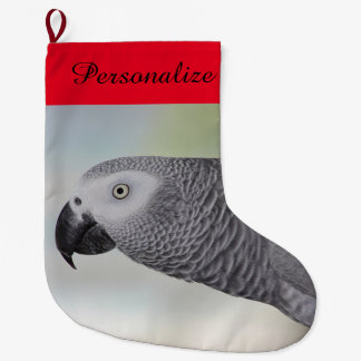 Gorgeous African Grey Parrot Large Christmas Stocking