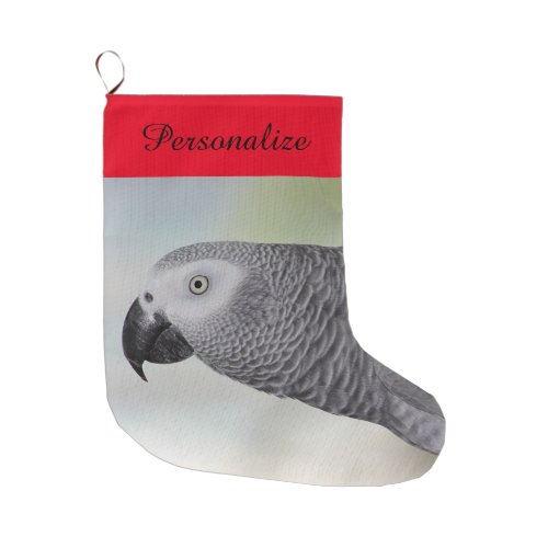 Gorgeous African Grey Parrot Large Christmas Stocking