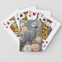 Gorgeous African Grey Parrot With Elegant Florals Playing Cards