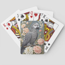 Gorgeous African Grey Parrot With Elegant Florals Poker Cards