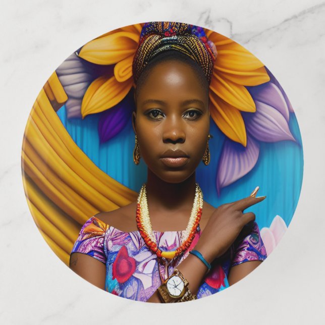 Gorgeous African woman with a watch Trinket Tray (Front)