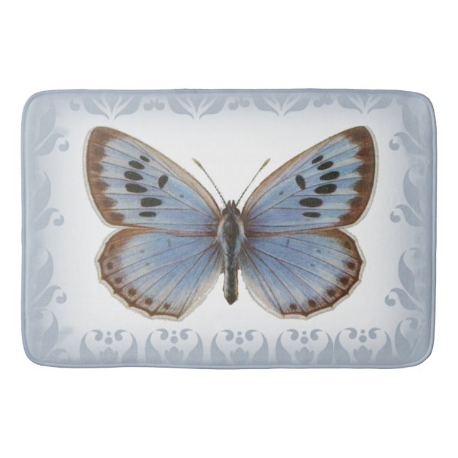 Gorgeous and Elegant Blue Butterfly Bath Mat (Front)