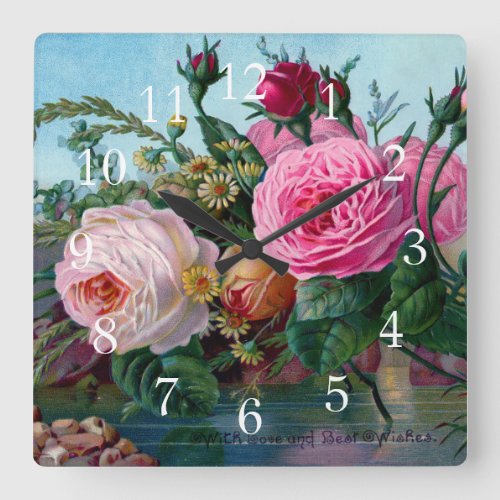 Gorgeous and Elegant Roses Square Wall Clock