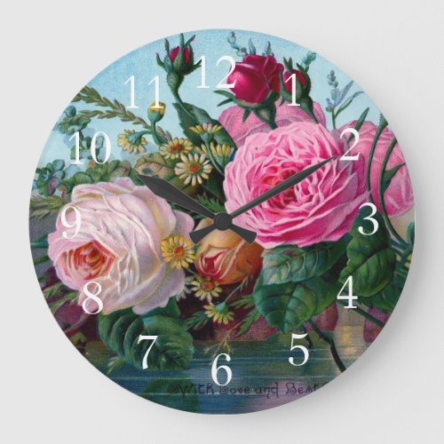 Gorgeous and Elegant Vintage Roses Print Large Clock