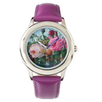 Gorgeous And Elegant Vintage Roses Print Watch by FUNNSTUFF4U at Zazzle