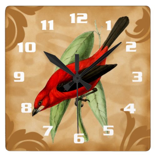 Gorgeous and Unique Vintage Style Red Bird Ornate Square Wallclocks