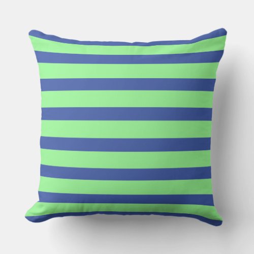 Gorgeous and Vibrant Cobalt Blue and Green Stripes Throw Pillow