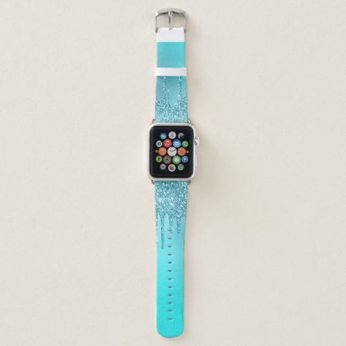Gorgeous aqua blue mint &amp; turquoise glitter drips apple watch band