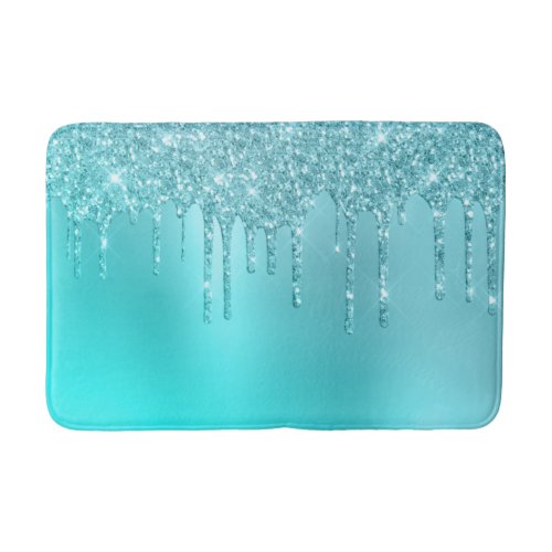 Gorgeous aqua blue mint  turquoise glitter drips bath mat