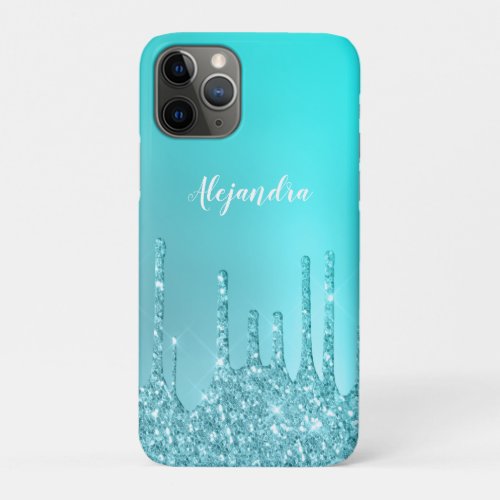 Gorgeous aqua blue mint  turquoise glitter drips iPhone 11 pro case