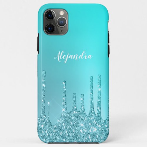 Gorgeous aqua blue mint  turquoise glitter drips iPhone 11 pro max case