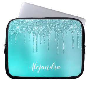 Gorgeous aqua blue mint & turquoise glitter drips laptop sleeve