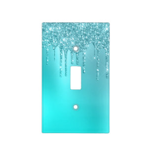 Gorgeous aqua blue mint & turquoise glitter drips light switch cover