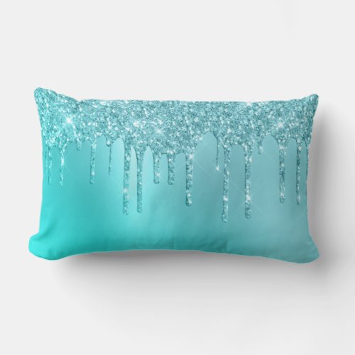 Gorgeous aqua blue mint  turquoise glitter drips lumbar pillow