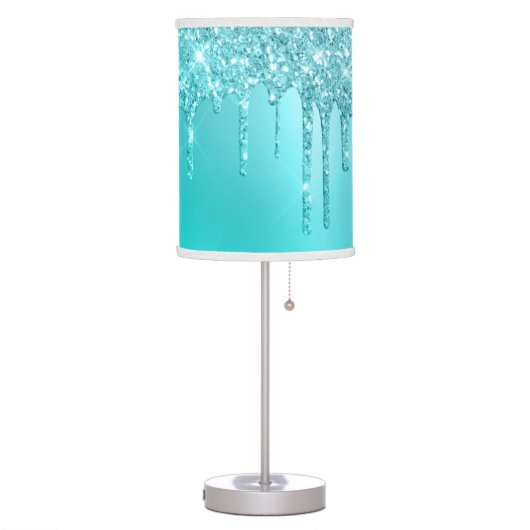 Gorgeous aqua blue mint & turquoise glitter drips table lamp (Left)