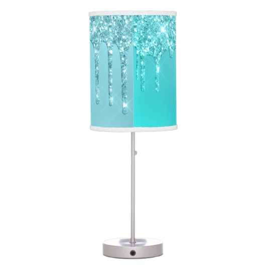 Gorgeous aqua blue mint & turquoise glitter drips table lamp (Back)