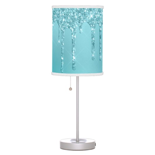 Gorgeous aqua blue mint & turquoise glitter drips table lamp (Right)