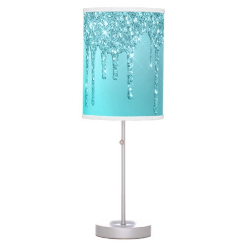 Gorgeous aqua blue mint  turquoise glitter drips table lamp