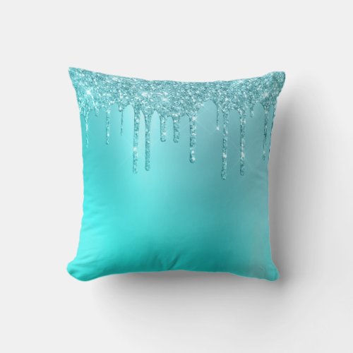 Gorgeous aqua blue mint  turquoise glitter drips throw pillow