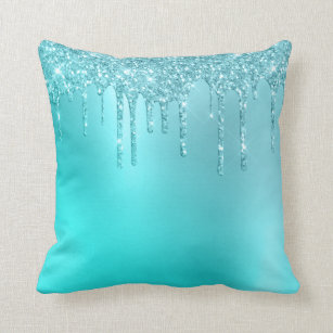 Silk Pintuck Aquatic Waves Toss Throw Pillow Designer 12"x12" Aqua Blue 