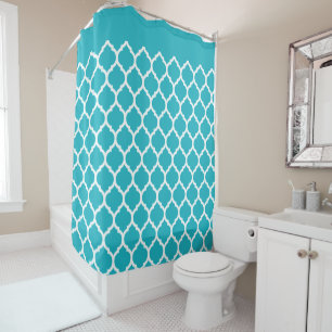 Gorgeous Aqua Blue Moroccan Quatrefoil Pattern Shower Curtain